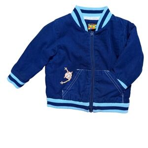 Lazoo Corduroy Bomber Jacket Kids 24M Navy Blue Monkey Embroidery Varsity Zip